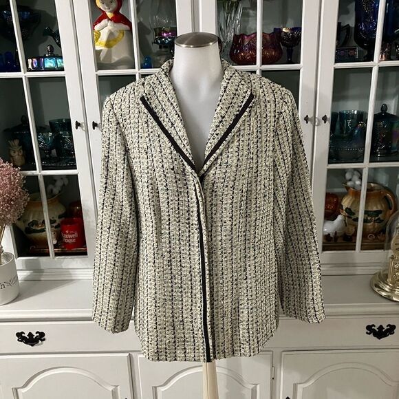 Doncaster Blazer Silk Blend Size 14 Cream Teal Black - Picture 2 of 10